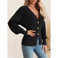 thumbnail image 3 of Women V‑Neck Button Front Knit Cardigan Long Sleeve Fitted Sweater Coat, 3 of 5