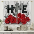 thumbnail image 4 of Red Rose Kitchen Curtains Farmhouse Wooden Floral Small Short Cafe Window Curtains Rustic Flower Black Red Rod Pocket Bathroom Window Drapes Treatment Tier Curtains 2 Panels (27.5x36 Inch), 4 of 6
