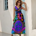 thumbnail image 5 of Peace And Love Flowers And Stars Hippie Design Womens Night Club Maxi Dress V Neck Sleeveless Bohemia Long Dresses, 5 of 9