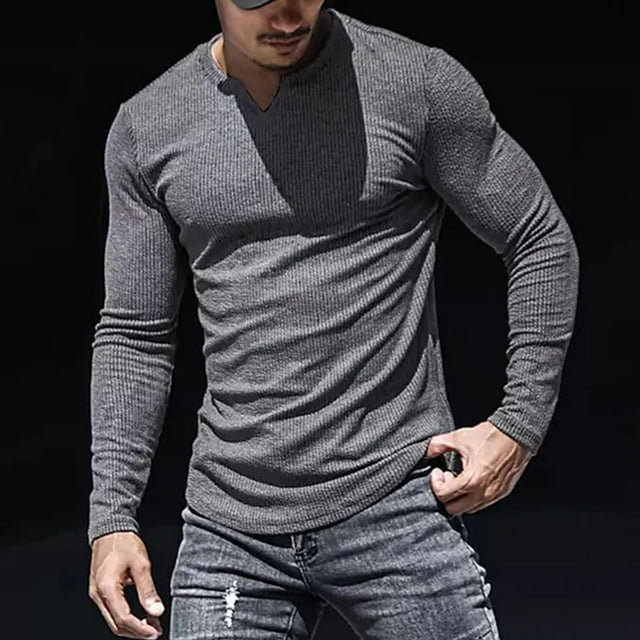 pstuiky camisetas de manga larga para hombre, Camisas casuales de moda para hombre - Cuello alto, manga larga Tops de hombre xxxl
