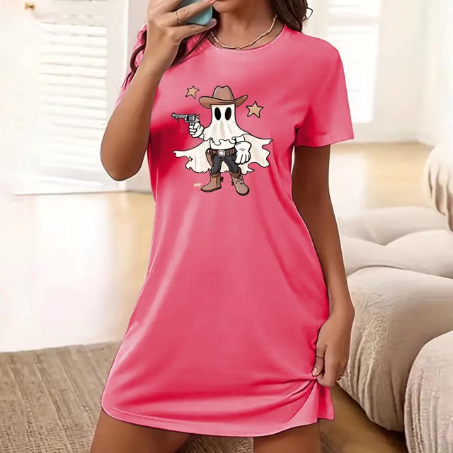 Camisón corto de talla grande para mujer, camisón de manga corta con estampado de pecho a la moda, camisón para mujer