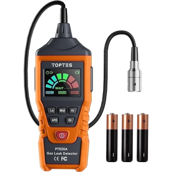 TOPTES PT520A Natural Gas Leak Detector with 17 Inch Flexible Gooseneck, Portable Combustible Gas Leak Detector for Methane, Propane, Butane and LPG, Audible and Visual Alarm