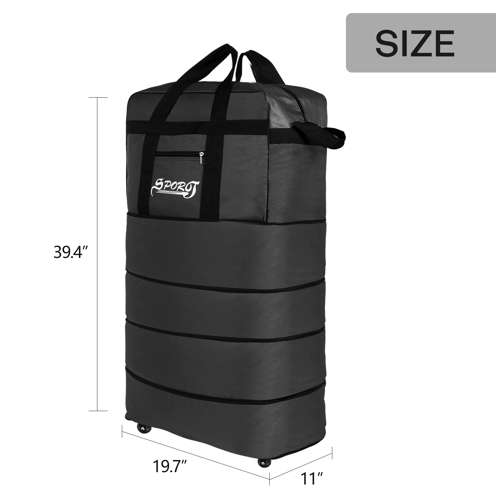 36in Expandable Suitcase Bag 3 Layer Collapsible Rolling Wheeled Duffle Bag  Large for Home Storage Cargo Travel Business Moving Luggage, Black