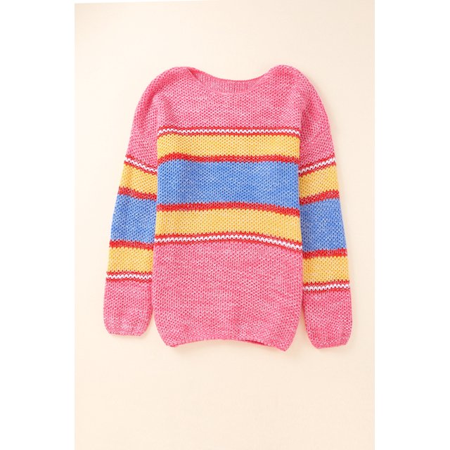 POGLIP Women's Pink Plus Size Stripe Oversized Sweater
