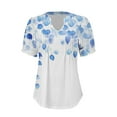 thumbnail image 4 of T Shirts For Women Womens Tops V Neck Tops Puff Short Sleeve T Shirt Pleated Floral Printed Tunic Blouse Shirts, 4 of 7