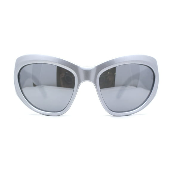 Exaggerated Oversized 90s Plastic Wrap Sport Plastic Sunglasses Silver Mirror