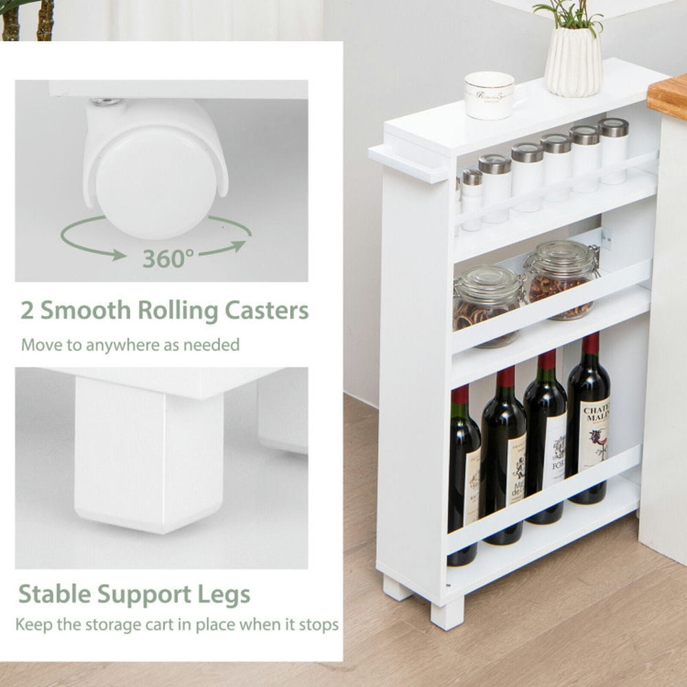 Finihen Rolling Cart, Kitchen Island Cart, 4-Tier Slim Storage Kitchen Cart with Adjustable Shelves, for Kitchen, Dining Room, White Finihen Rolling Cart, Kitchen Island Cart, 4-Tier Slim Storage Kitchen Cart with Adjustable Shelves, for Kitchen, Dining Room, White