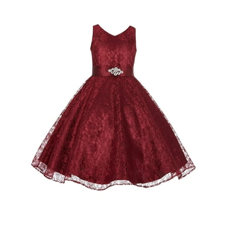 - Ekidsbridal Wedding Floral Lace Overlay V-Neck Flower girl dress Rhinestone Pageant Communion Junior Bridesmaid Recital Easter Birthday Girl Dress Formal Clothing Baptism Princess 166s