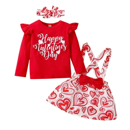 

Spring Baby Boy Girl Clothes Set Toddler Baby Girls Valentine S Day Letter T Shirts Tops Heart Printed Suspenders Skirts Outfits
