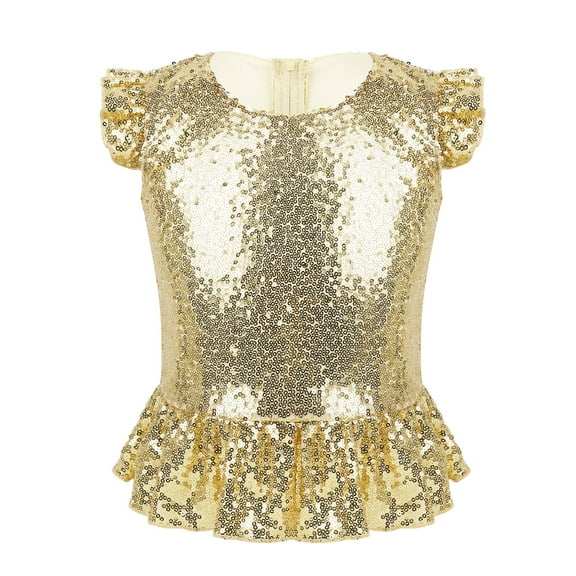 iiniim Kids Girls Mermaid Outfits Short Flutter Sleeves Sparkly Sequins Top for Halloween Carnival Theme Party