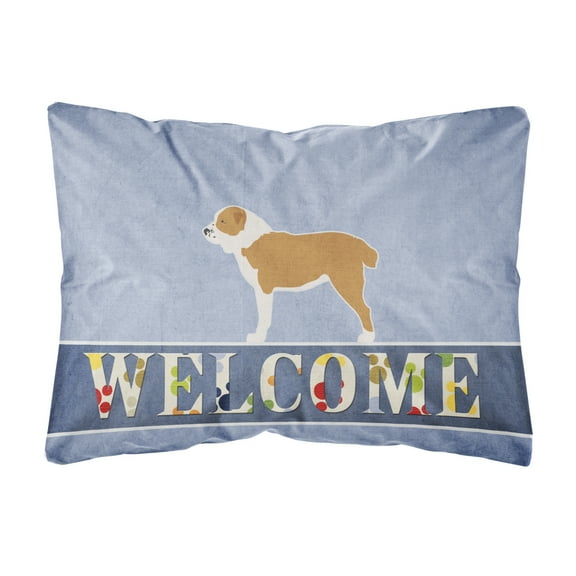 Carolines Treasures BB5532PW1216 Central Asian Shepherd Dog Welcome Canvas Fabric Decorative Pillow, 12H x16W,