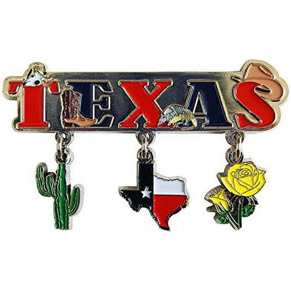 Texas 3 Charm Souvenir Magnet Featuring the State of Texas,Cactus and a Beautiful Yellow Flower