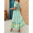 thumbnail image 2 of Women'S 2025 Summer Short Sleeves Boho Floral Print Tiered Casual Flowy Long Maxi Dress Light Green XL, 2 of 7