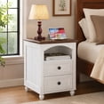thumbnail image 3 of Leyaoyao Farmhouse Nightstand Set of 2, Modern Night Stand with Charger Station, Rustic Wood End Table for Bedroom, Living Room, White, 3 of 10