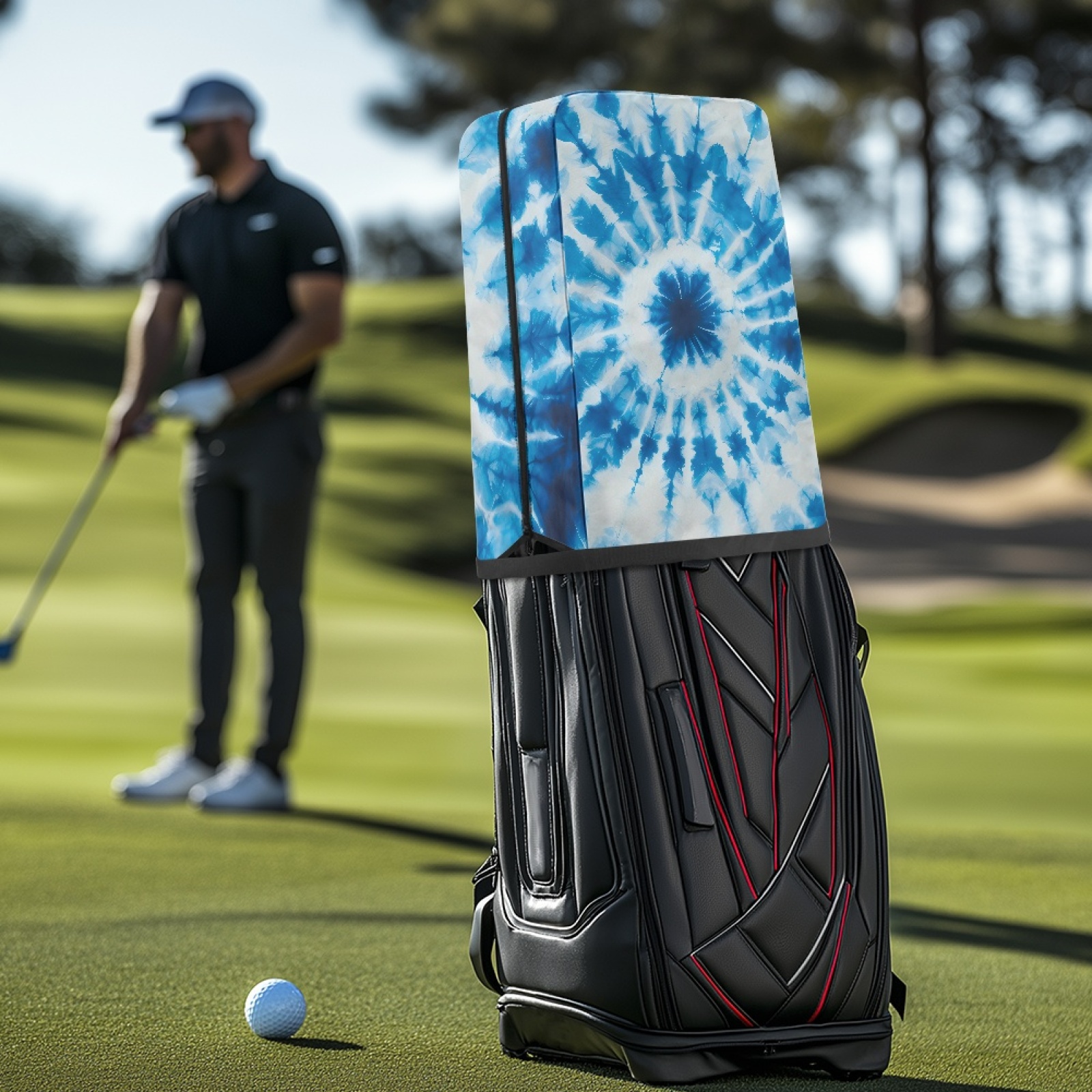 Yuyamidu Blue Whilpool Tie Dye Golf Bag Dust Cover for Men Women Fashion Golf Bag Top Cover for Stand Cart Bags Easy to Carry Protect Your Clubs