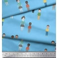 thumbnail image 3 of Soimoi Blue polyester Crepe Fabric Human Group Decor Fabric Printed Yard 52 Inch Wide, 3 of 3