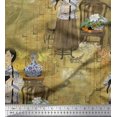 thumbnail image 1 of Soimoi Poly Georgette Fabric Flower Vase,Cat & Girl Human Figure Decor Fabric Printed Yard 52 Inch Wide, 1 of 3