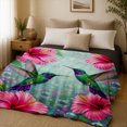 thumbnail image 2 of SPXUBZ Hummingbird Floral Flannel Fleece Blanket, Tropical Flower Throw Blanket, Soft Cozy Warm Blanket for Bedroom Sofa Home Decor 50"x40", 2 of 5