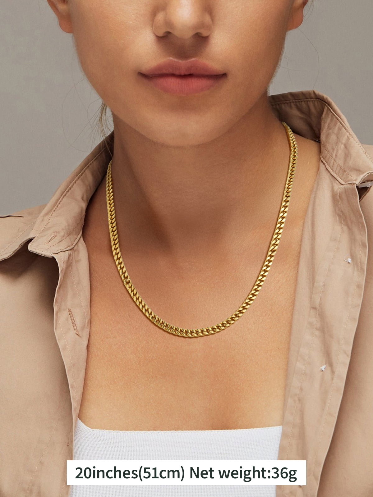 FindChic 14K Gold Plated Chains for Women 5mm Stainless Steel Cuban Link Necklace Birthday Graduation Jewelry Gifts Her Mom Wife, 20inch