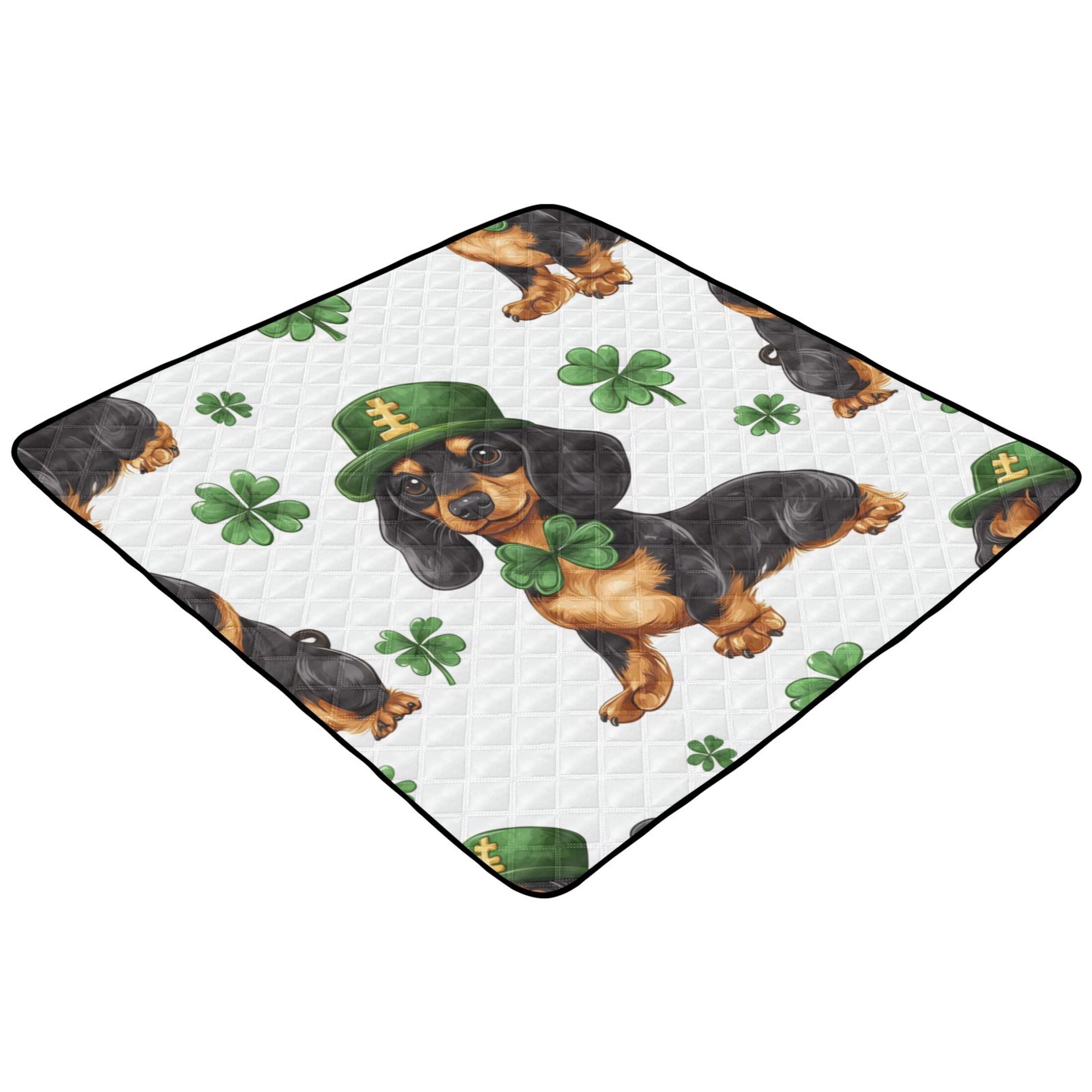 WOBOGO St Patricks Pattern Of Dachshund in A Shamrock Hat Baby Playmats Extra Large Waterproof Rollable Activity Pads for Toddlers 50×50inch