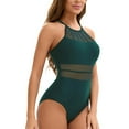 thumbnail image 5 of BOBOGOJP Women Tummy Control One Piece Swimsuit Modest Bathing Suit Full Coverage High Neck Swimwear Green for Size S, 5 of 5