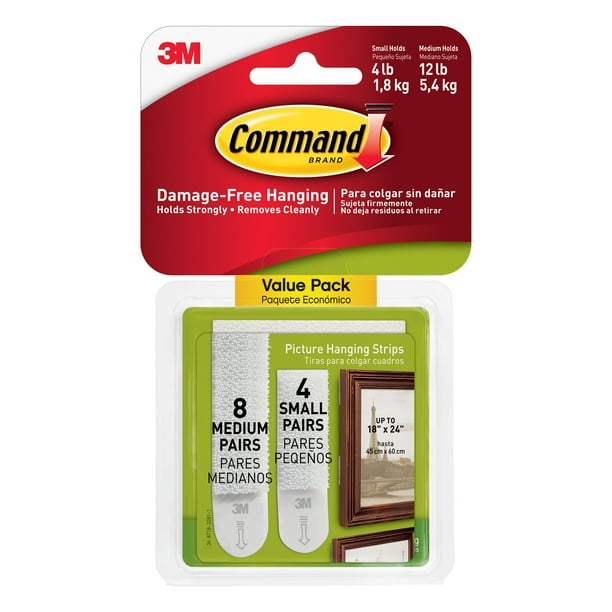 3M Command Picture Hanging Strips, Small & Medium, White, 12/Pkg ...