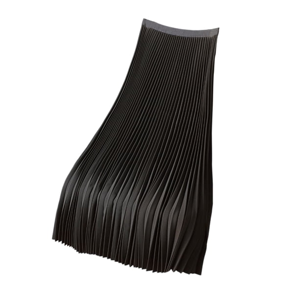 Elowen Fashionable Color Elastic Waist Skirts for Women Satin Pleated High Waist A-line Loose Half Dress Black L