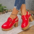thumbnail image 3 of Rokment Platform Chunky High Heels Clogs Slingback Dress Sandals for Women Ladies 2026 Spring Summer Fashion Leather Buckles Closed Toe Chunky Block Heeled Pumps Casual Shoes Red Size 7, 3 of 7