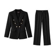 thumbnail image 6 of YSUEJPF Womens 2 Piece Business Casual Outfits Long Sleeve Blazer Straight Leg Pants Set Dressy Work Office Suit, 6 of 7