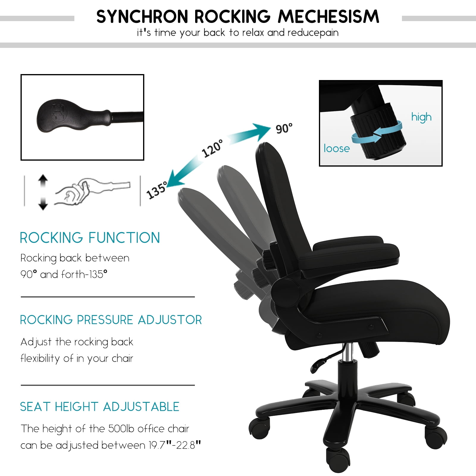 Solfway Big and Tall Mesh Office Chair 500 lbs, Ergonomic Computer Chair with Lumbar Support, Middle Back Desk Task Chair with Wide Seat, Black