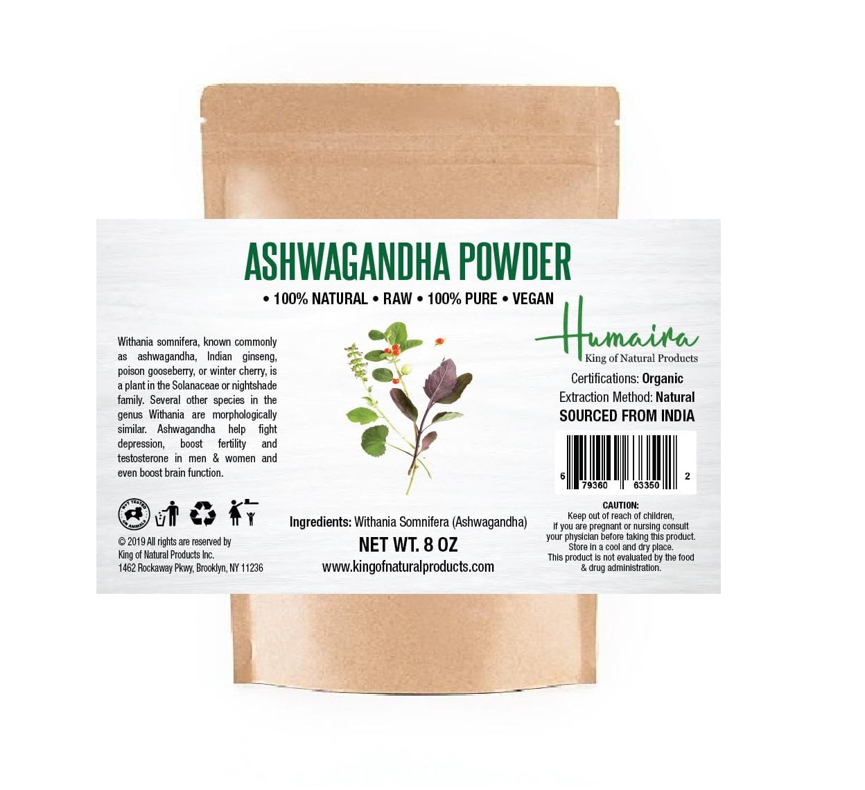 ASHWAGANDHA POWDER 100% NATURAL, 100% PURE, VEGAN (8 ounce)