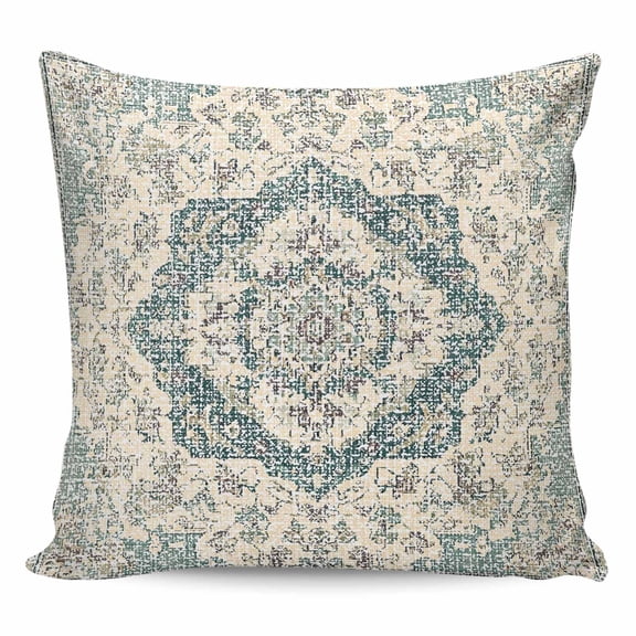 Beige Green Boho Pillow Covers 18x18 Inch Decorative Throw Pillow Cover, Medieval Vintage Ethnic Floral Abstract Sofa Pillowcases Accent Cushion Case Home Decor Bedroom Living Room