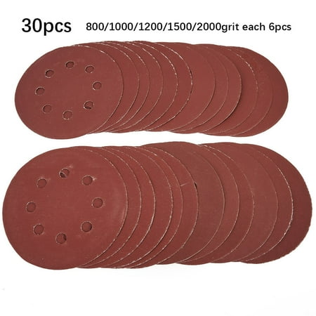 

GLFILL 30Pcs 5Inch 8Holes Sander Paper 800-2000Grit Orbital Hook Loop Sanding Discs Pad