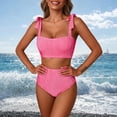 thumbnail image 2 of XUNKUSGA High Waisted Bikini Sets for Women Fashion Striped Tie Shoulder Womens Bathing Suits Stretchy Comfortable Two Piece Bathing Suits for Women,Pink,XL, 2 of 7