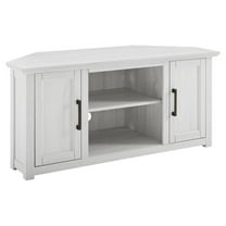 Maklaine 48" Rustic Wood Corner TV Stand in Whitewash Finish