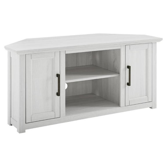 Maklaine 48" Rustic Wood Corner TV Stand in Whitewash Finish
