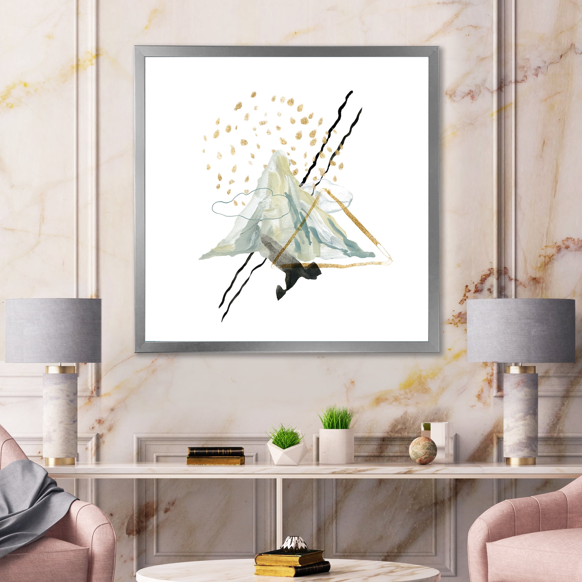 Designart 'Mountain Sky With Gouache Of Abstract Landscape' Modern Framed Art Print