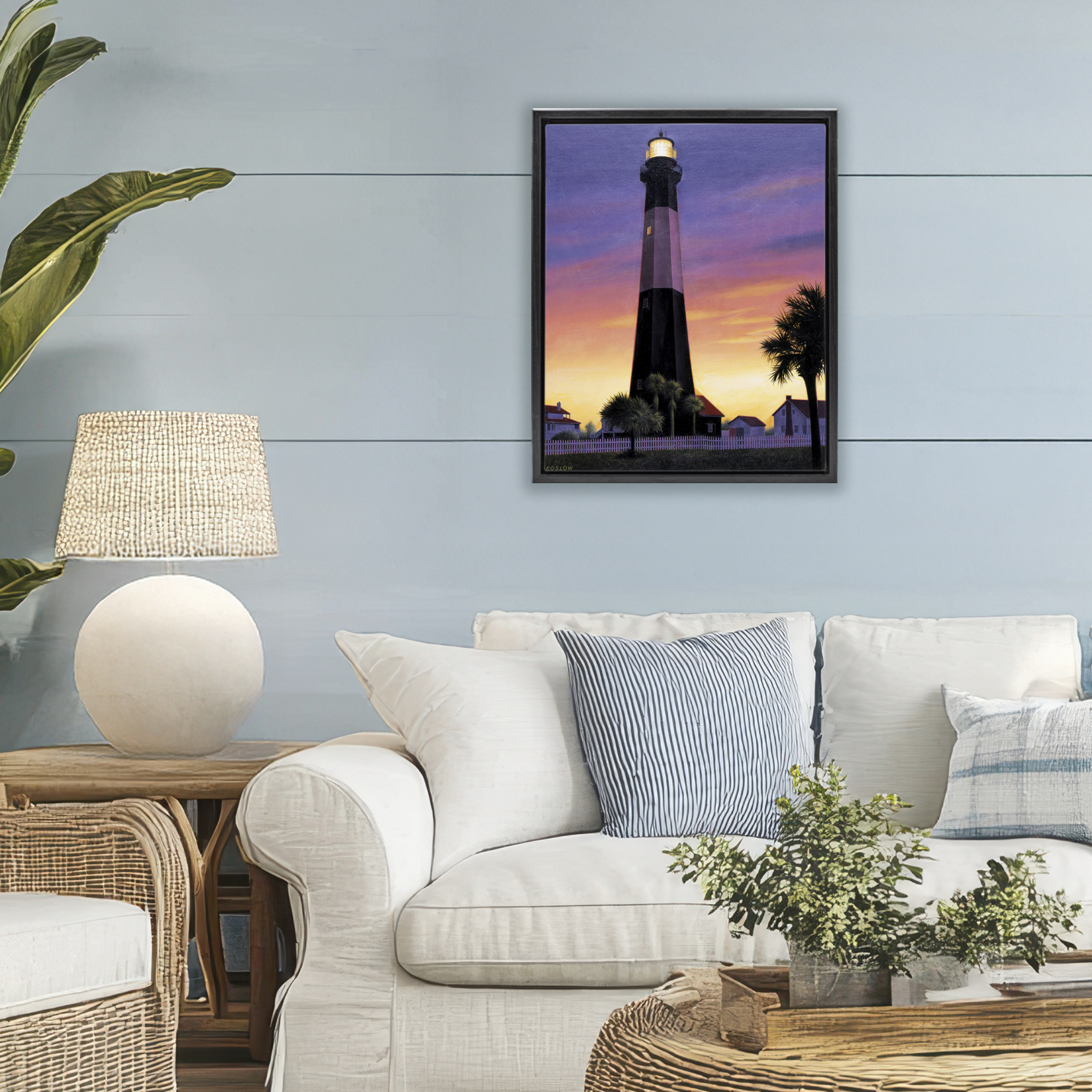 Georgia Tybee Island Lighthouse Black Framed Floater Canvas Wall Art, design by Wind River Studios