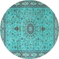 thumbnail image 1 of Ahgly Company Indoor Round Medallion Light Blue Traditional Area Rugs, 3' Round, 1 of 4