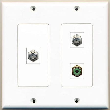 RiteAV - 1 Port RCA Green 2 Port Coax Cable TV- F-Type - 2 Gang Wall Plate