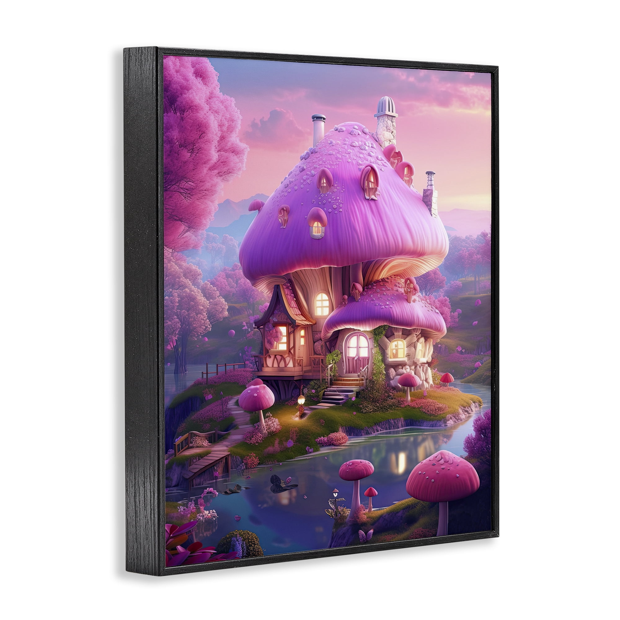 Stupell Industries Forest Mushroom Cottage Town & City Painting Black Framed Art Print Wall Art, 16 x 20
