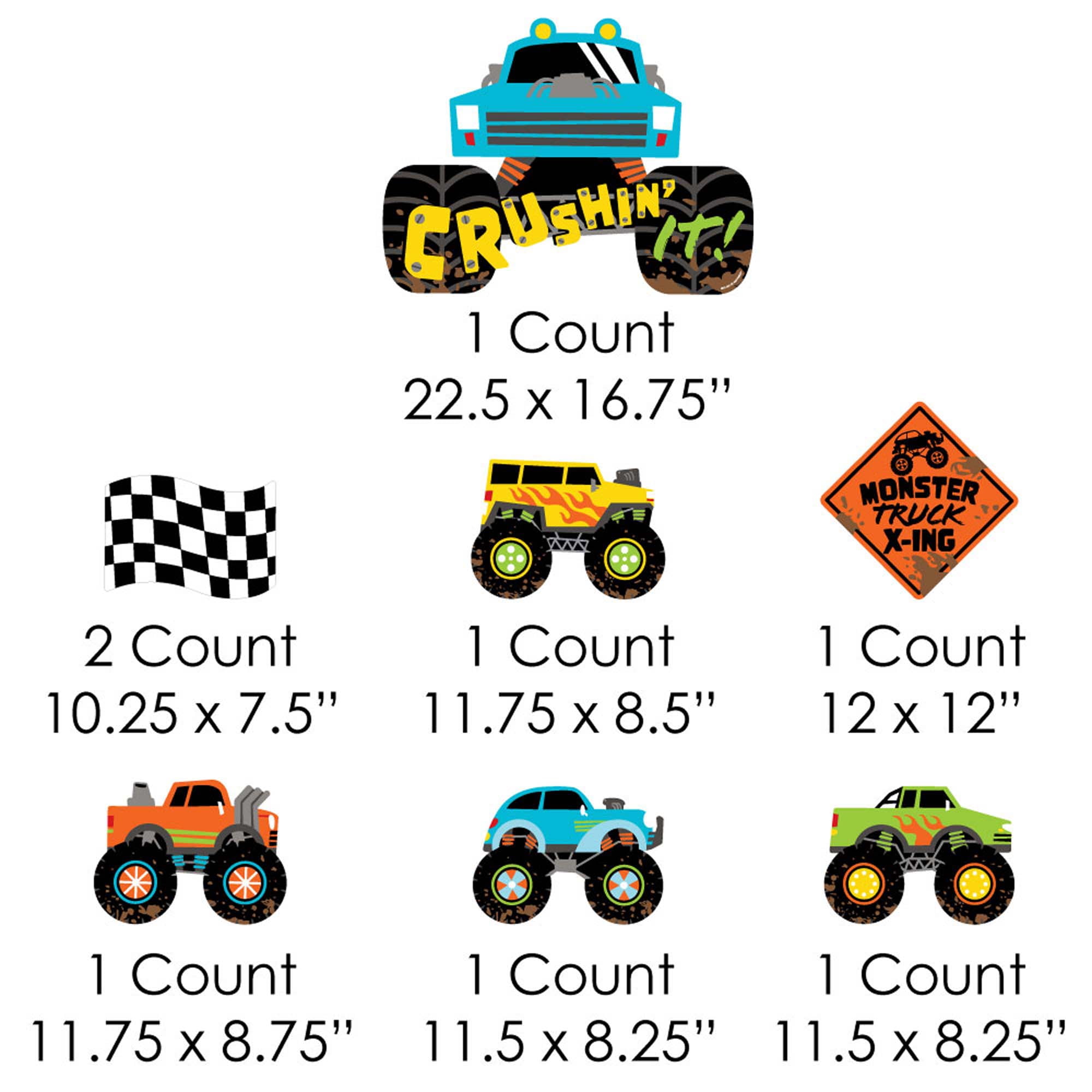 Big Dot of Happiness Smash and Crash - Monster Truck - Yard Sign and Outdoor Lawn Decorations - Boy Birthday Party Yard Signs - Set of 8