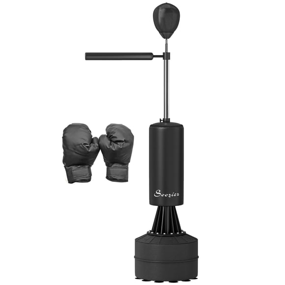 Soozier Freestanding Boxing Punch Bag Stand with 360° Rotating Flexible Arm, Speed Ball, Waterable & Sandable Base, Height Adjustable Boxing Training Equipment for Adults