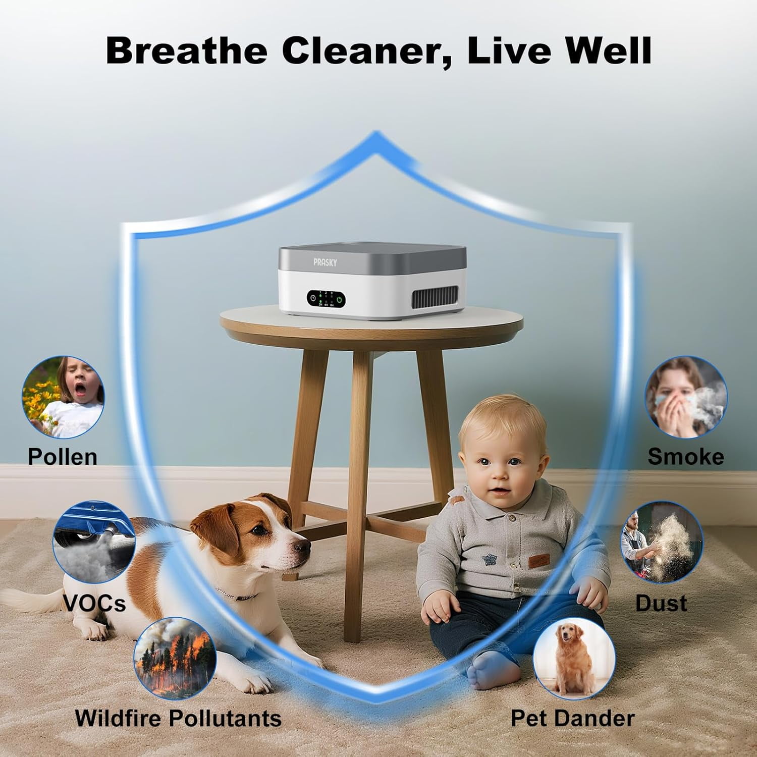 Purifier for Home, H13 True HEPA Filter Captures Odor Pet Dander, Portable Quiet Car Purifier for RV/Desk/Bedroom/Office, Covers to 600 Ft², Timer