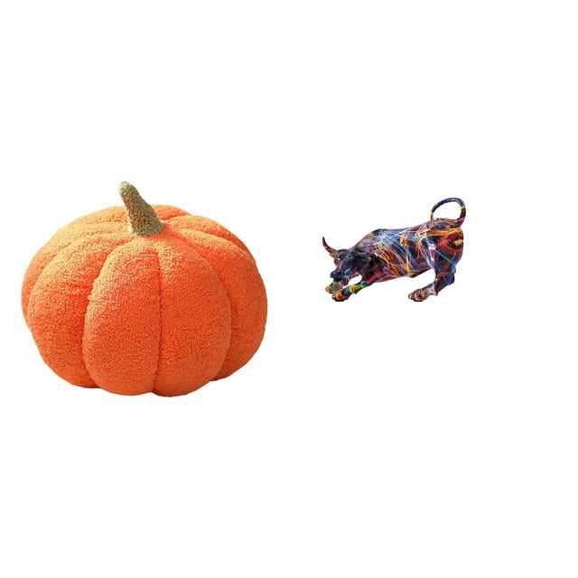 Almohadas de calabaza de Halloween,Almohadas de calabaza de Halloween Decoración del hogar Suave,Cojines de calabaza para Halloween,peluches,sofá,Estatua de toro de resina,Pintura Resina Toro