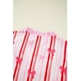 thumbnail image 6 of Women's Pink Ric-Rac Trim Ruffled Sleeve V Neck Bow Striped Printed Blouse - [ZhiHiMeRi] | (US 12-14)L, 6 of 9