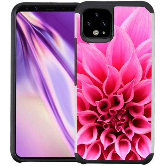 Google Pixel 4 XL Case - Colorful Design Hybrid Armor Case Shockproof Dual Layer Protective Phone Cover - Pink Dhalia