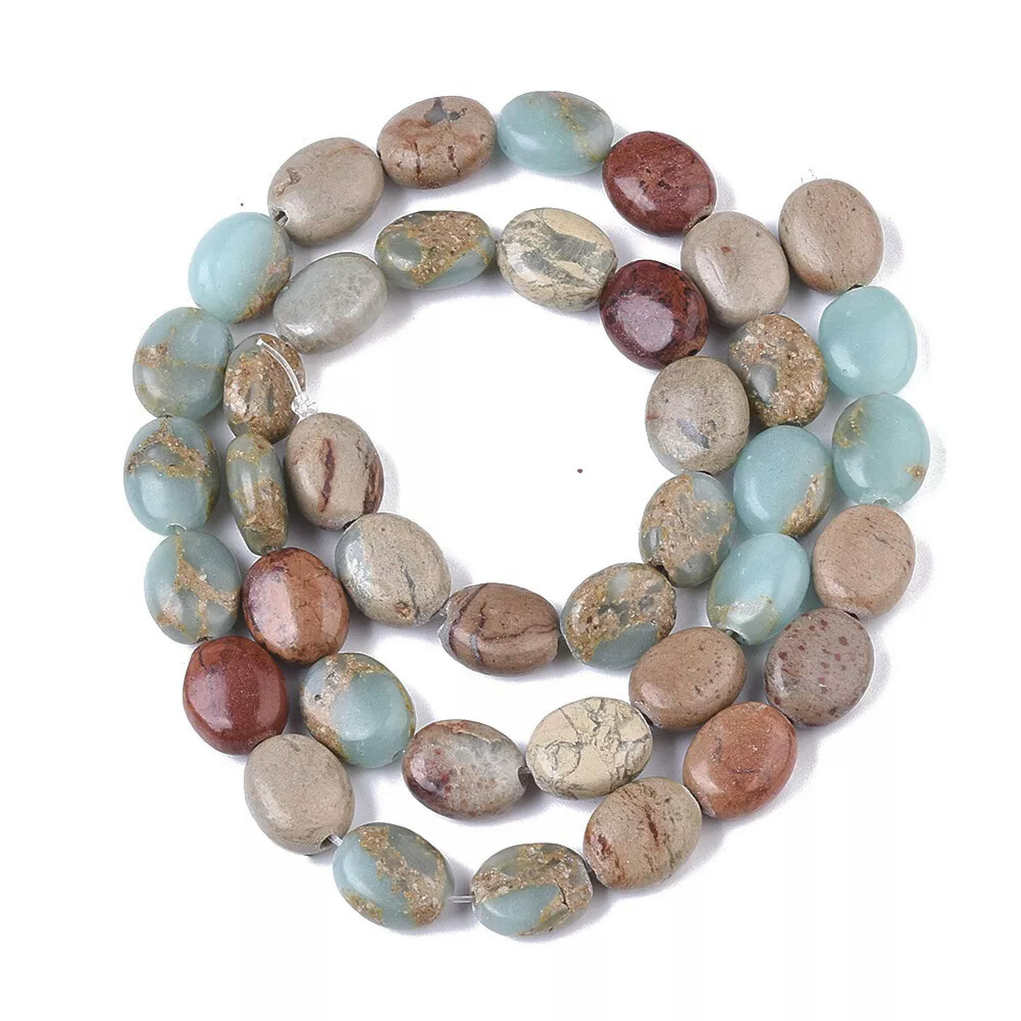 U8MO 39pcs/Strd Oval Natural Aqua Terra Jasper Stone Beads Smooth Loose Spacer 10x8mm