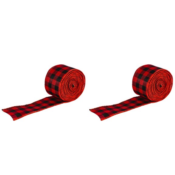 Christmas Wired Edge Ribbons Bulk Spool, Christmas Plaid Ribbon with Burlap and Solid Color Gingham Craft Ribbon for DIY Gift Wrapping, Xmas Tree Decorations, Holiday Bows and Party Crafts