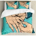thumbnail image 1 of Engagement Party Queen Size Duvet Cover Set, Pop Art Movement Inspired Retro Style Dotted Design Man Putting the Ring, Decorative 3 Piece Bedding Set with 2 Pillow Shams, Multicolor, by Ambesonne, 1 of 3